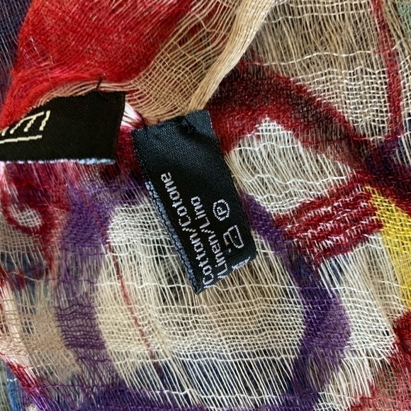 Women Fringe Scarf PASSIGATTI Italy Multicolored Abstract Print Shawl Mesh Wrap - Picture 7 of 8